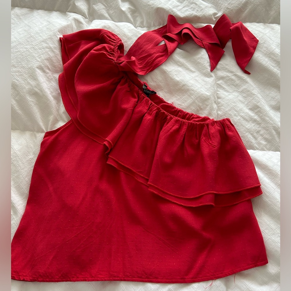 Buffalo Red One-Shoulder Ruffle Top